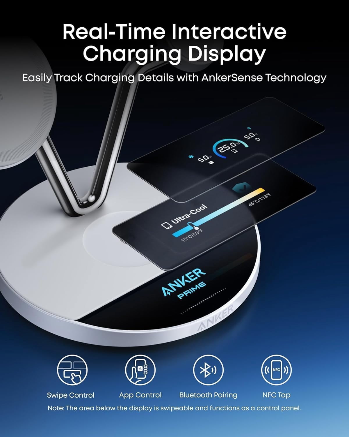 Anker Prime 3-in-1 MagSafe-Compatible Charging Station, Qi2 25W Certified Wireless Charger Stand with Smart Display & TEC Active Cooling