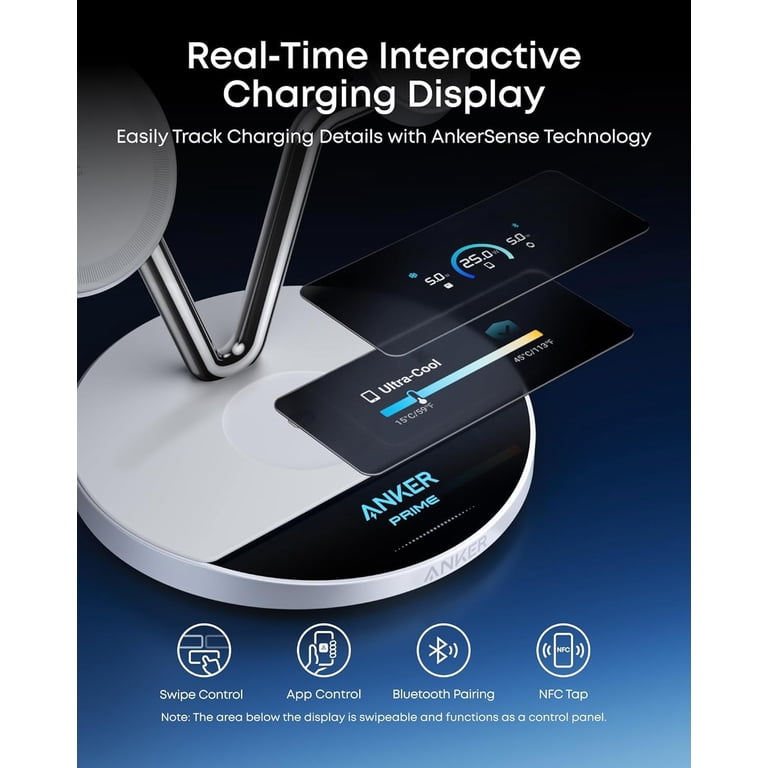 Anker Prime 3-in-1 MagSafe-Compatible Charging Station, Qi2 25W Certified Wireless Charger Stand with Smart Display & TEC Active Cooling
