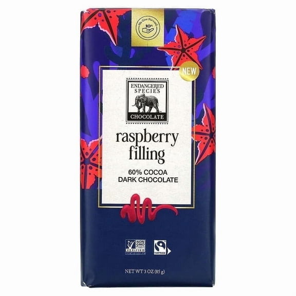Endangered Species Chocolate, Dark Chocolate Bar, Raspberry Filly, 60% Cocoa, 3 oz Pack of 4