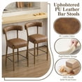 thumbnail image 4 of Dayalane 26.5" Counter Height Barstools Set of 4, Modern Farmhouse Bar Stools with Curved Back and Rubberwood Frame Upholstered PU Leather Kitchen Stool for Counter Bar Island Bar Pub, Brown, 4 of 12