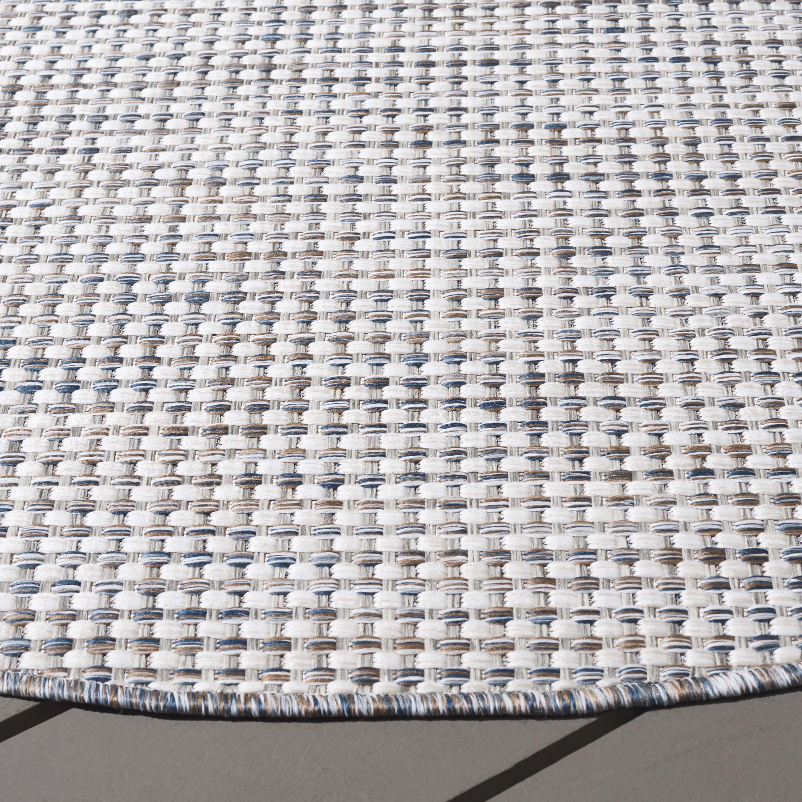 SAFAVIEH Courtyard Finola Geometric Indoor/Outdoor Area Rug, Ivory/Beige Grey, 6'7" x 6'7" Round