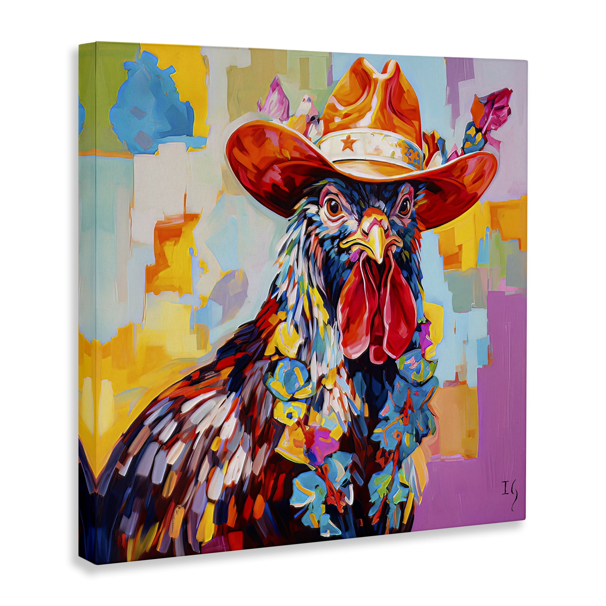Stupell Industries Modern Cowboy Rooster Animals & Insects Painting Gallery Wrapped Canvas Art Print Wall Art, 17 x 17
