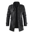 thumbnail image 1 of Men Mid-length Solid Artificial Leather Stand Collar Slim Jacket Coats, 1 of 2