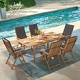 thumbnail image 4 of 7 Piece Patio Dining Set, Outdoor Acacia Wood Furniture Set, Extendable Rectangular Table and 6 Foldable Reclining chairs /Removeable Cushion, FSC Certified, for Deck Garden Backyard, 4 of 8