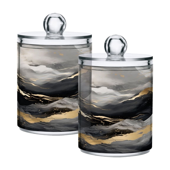 2 Pack Qtip Holder Dispenser Gold Black White Marble Clear Plastic Storage Apothecary Jars for Cotton Swabs Balls Pads Floss