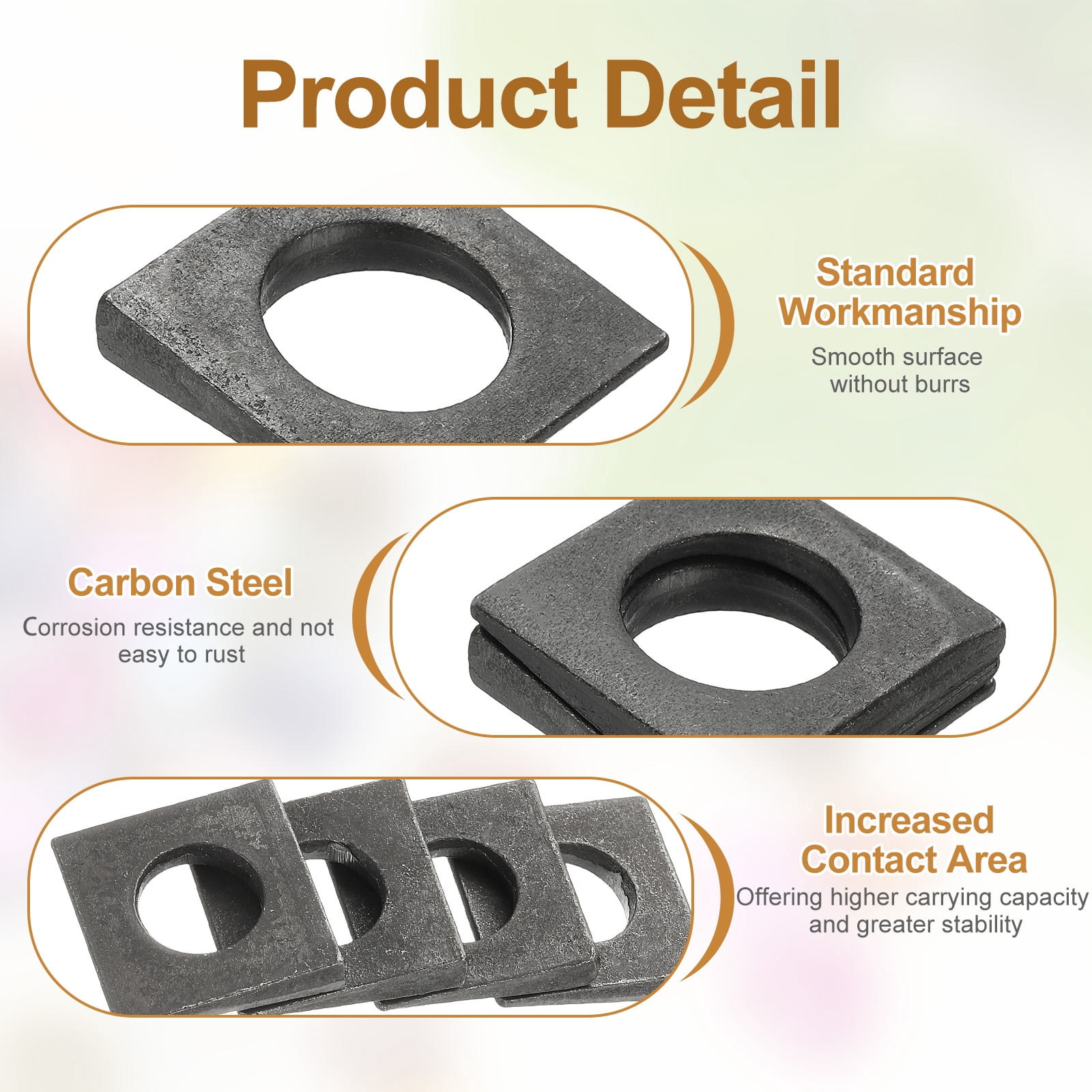 15pcs Beveled Square Washers, M27x50mm Square Beveled Washers Bearing Strut Plate Flat Pad Spacer Carbon Steel for 27mm Bolts Wedge Shim Leveling Fastener Nut Bolt Gasket, Black