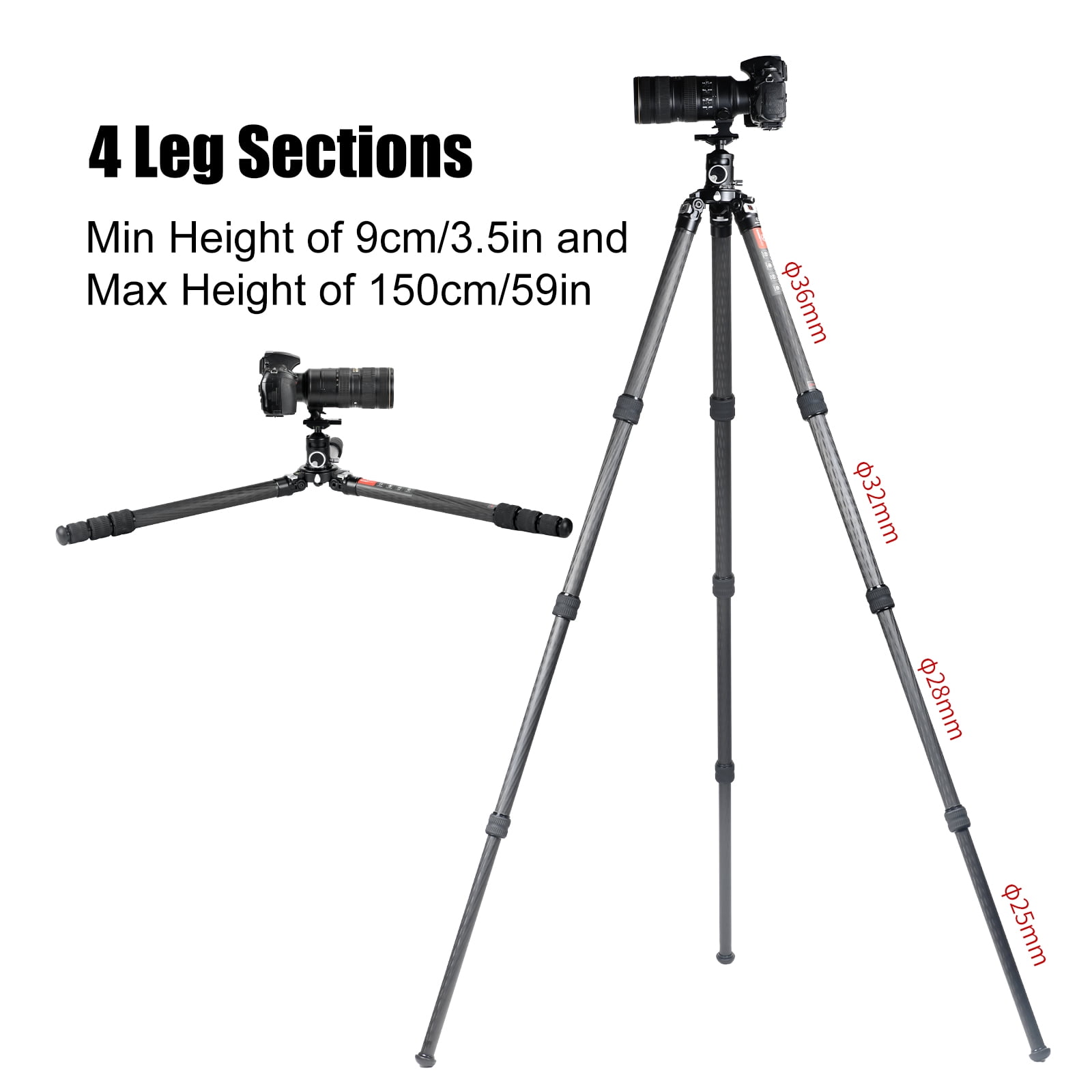 SUNWAYFOTO T3640CM Fiber Tripod for Video Camera Photography Weight Outdoor Tripod Waterproof,66.0lb Load