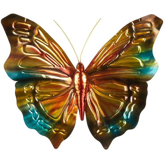DecMode Multi Colored Stainless Steel Metal Indoor Outdoor Butterfly Wall Decor with Teal and Gold Accents