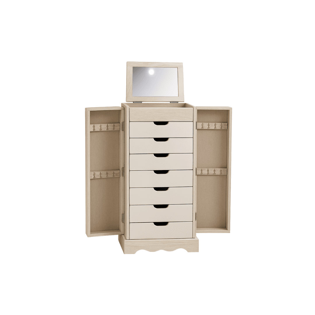 Hives & Honey Chelsea Standing Jewelry Armoire Cabinet, Jewelry Storage Organizer with Top Flip Mirror, 2 Doors, 7 Drawers, Jewelry Chest, Jewelry Box for Necklace, Earring, Bracelet, Taupe Mist