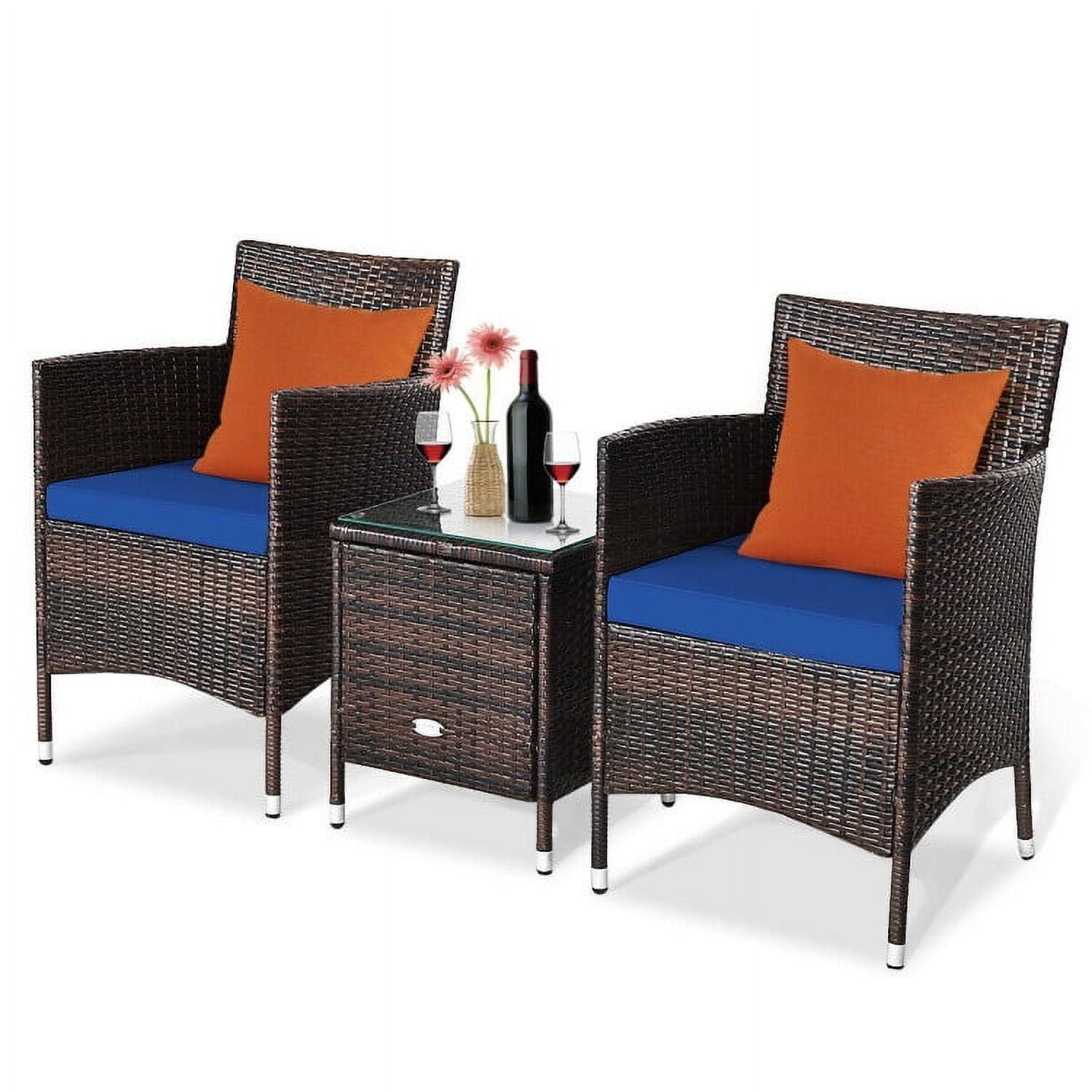 Aimee Lii 3 Piece Wicker Patio Furniture Set, Wicker Outdoor Sectional with Washable and Removable Cushion for Patio, Navy