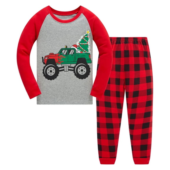 Letdown Boys Pajamas Big Boys Pjs Set Long Sleeve and Plaid Pants Jammies 2 Piece Boys Sleepwear Lounge Fall Xmas Clothes