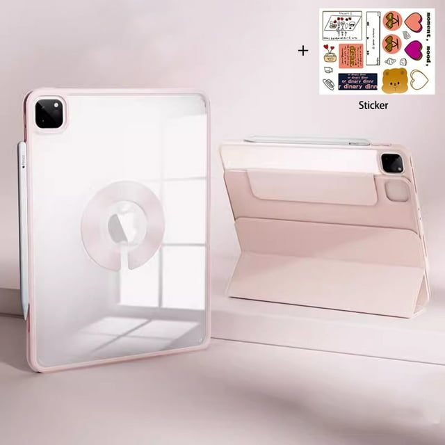 Tablet Stand Protection Clip with Case for iPad Pro 12.9 M2 Cover for 2022 9th Air 5 Tri-fold Magnet Back with Sticker for 11" Pink S Pro 11 2021 2020