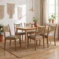 thumbnail image 3 of Dayalane Mid-Century Farmhouse Rattan Back Upholstered Dining Chair Set of 6, Woven Kitchen Chair with Solid Wood Frame for Breakfast, Restaurant, Bistro, Leather Brown, 3 of 12