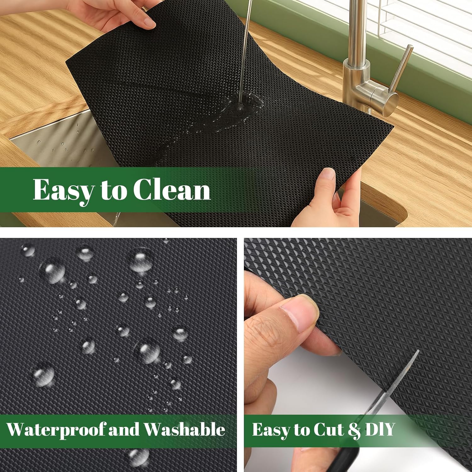 Shelf Liner 30 Inches Wide, Non-Slip Cabinet Liner Thickened, Washable Under Sink Mat, Non Adhesive Drawers Liner for Kitchen Cabinet, Shelves, Refrigerator, Desks, Black, 30 Inches x 10 FT