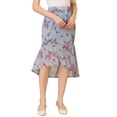 thumbnail image 1 of INSPIRE CHIC Women's Floral High-Low Elastic Waist Ruffle Hem Flowy Midi Chiffon Skirt, 1 of 6
