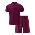 thumbnail image 3 of Men'S Half Zip for . Short Sleeve Shirt and Drawstring Shorts Two Piece Outfit Wine Red XXXL, 3 of 6