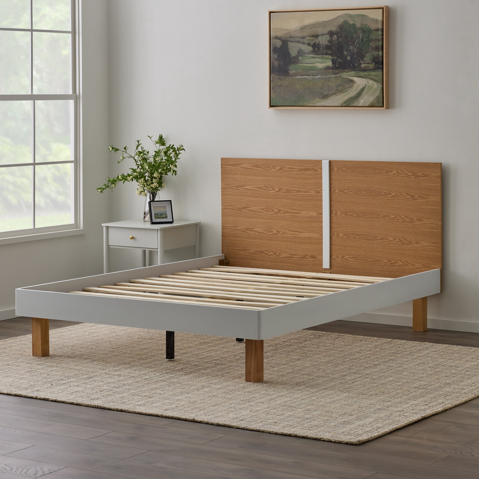 Rest Haven Modern Wood Platform Bed, Twin, Natural & White