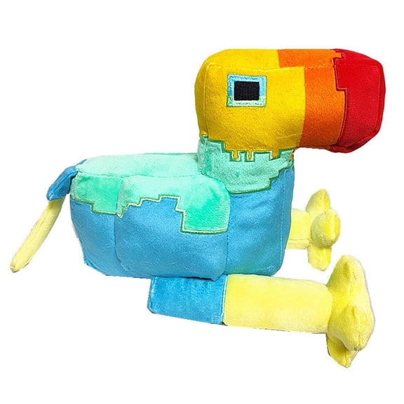 Pixel Big Beak Block Plush Toy - 9.4" Soft Sandbox Jungle Pet Stuffed Doll with Colorful Gradient Beak & Blue Body - Washable Stress Relief Buddy for Gamers, Teens & Adults