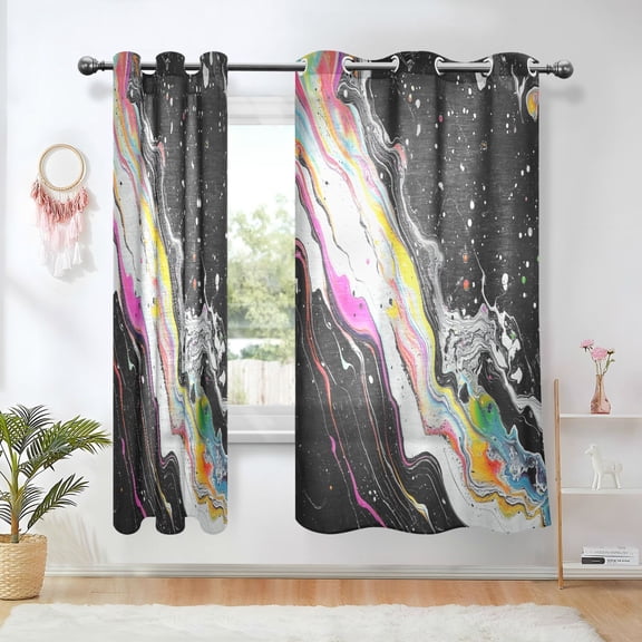 Yayeee Window Curtains Light Filtering 63"x42" Grommet Panel Pair Home Living Room Decor, Colorful White