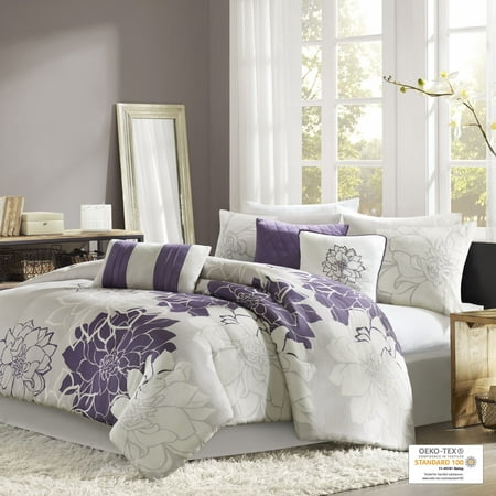 UPC 675716403133 product image for Madison Park Lola 7 Piece Print Comforter Set  Queen  Grey/Purple | upcitemdb.com