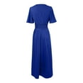 thumbnail image 3 of Robe Longue Élégante à Col en V Taille Haute pour Femmes - Manches Plissées, Fente Latérale, Froncée, Robe de Soirée de Mariage, 3 of 4