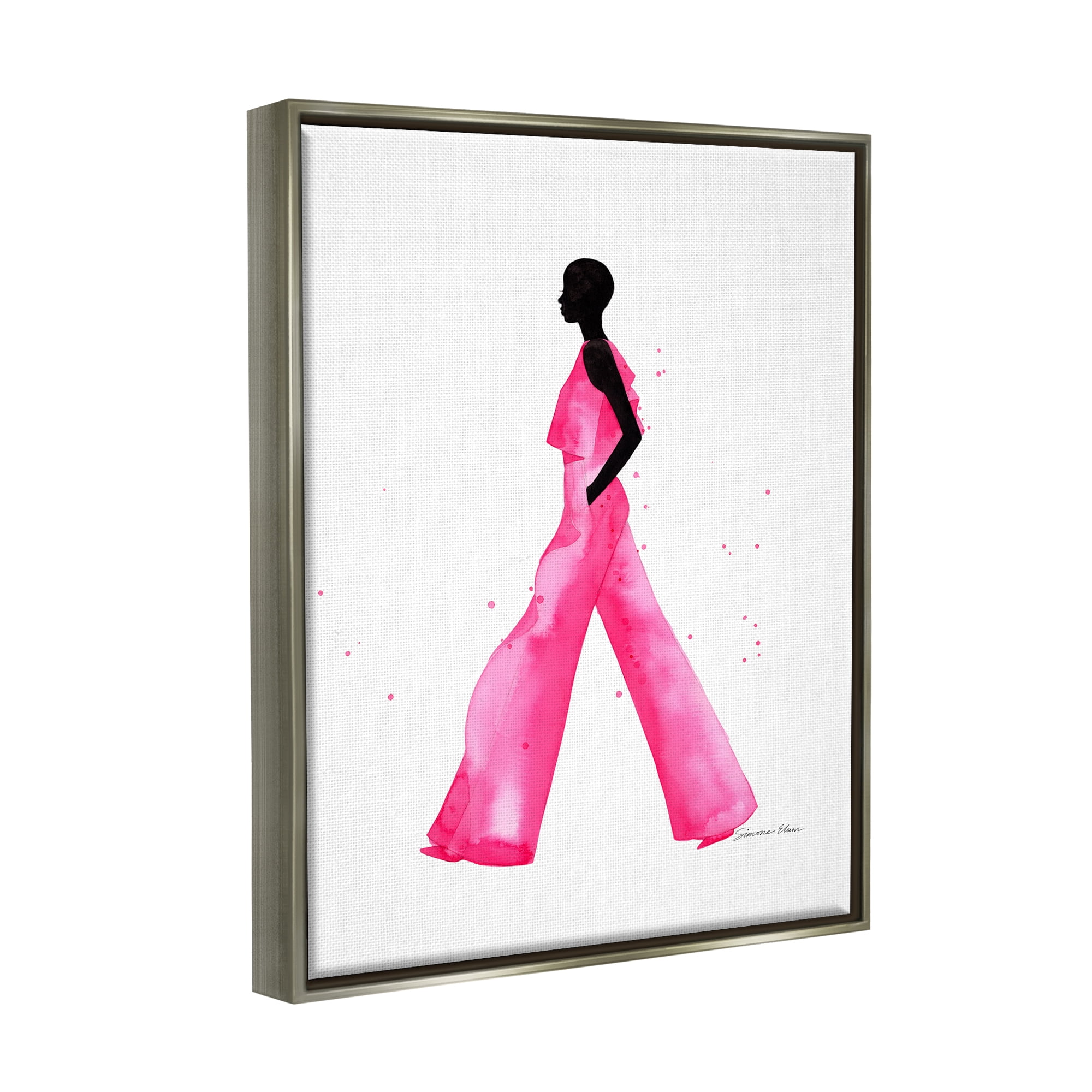 Stupell Industries Modern Trendy Girl Beauty & Fashion Painting Gray Floater Framed Art Print Wall Art, 25 x 31