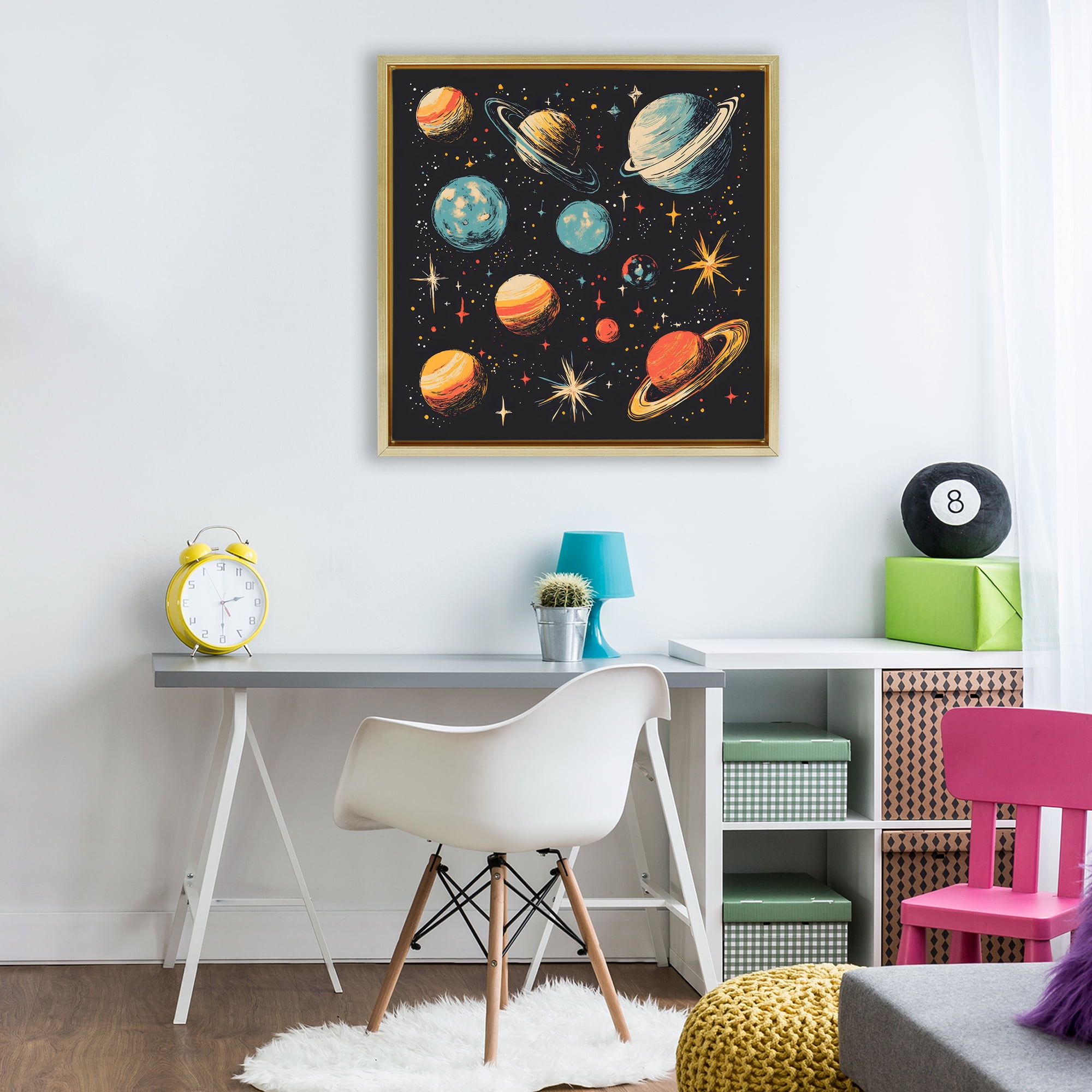 Stupell Industries Colorful Retro Planets Gold Framed Floater Canvas Wall Art, design by Creative Studio