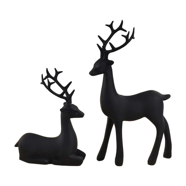 Adornos de ciervo, escultura de reno de resina, estatua de ciervo, adorno de reno para decoración de escritorio de oficina en casa, juego de regalo de 2 piezas, elegante y moderno, figura de pareja d