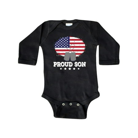 

Inktastic Military Proud Son US Flag Gift Baby Boy or Baby Girl Long Sleeve Bodysuit