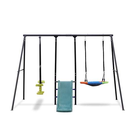 Swing Sets for Backyard, 550LBS Swingset Outdoor for Kids, Swing Set with Slide and Glider, 1 Saucer Swing