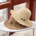 thumbnail image 2 of Elegant Crochet Flower and Green Leaf Straw Hat with Ruffle, 2 of 4