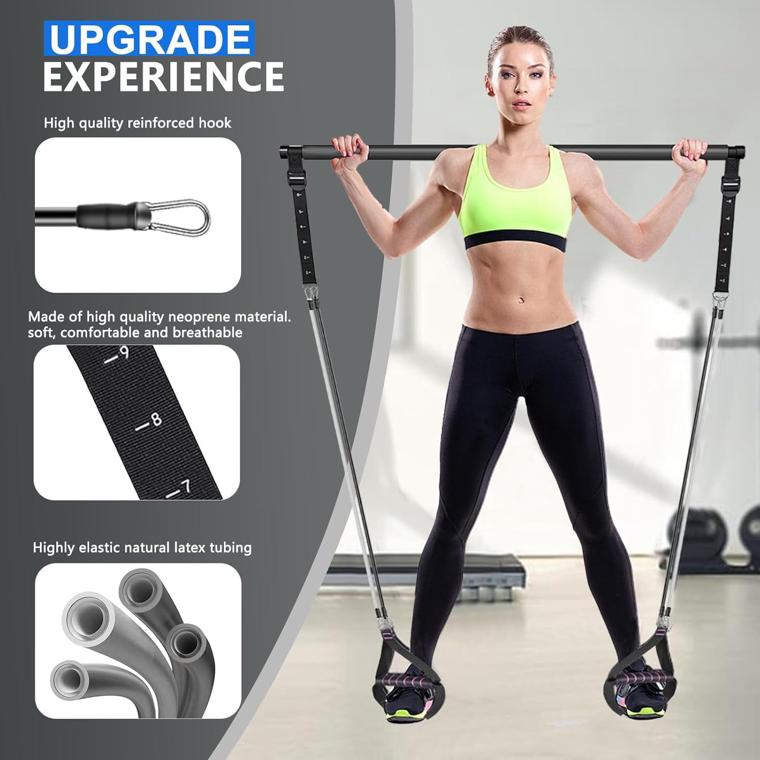 Pilates Bar Kit with Resistance Bands,Pilates Bar with Stackable Bands Workout Equipment for Legs,Hip,Waist and Arm,Exercise Fitness Equipment for Women & Men Home Gym Yoga Pilates