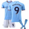 thumbnail image 1 of 22-23 Conjunto de camiseta de fútbol local del Manchester City No. 17 De Bruyne 9 Harland 47 Foden 7 Sterling Jersey (No.9 con calcetines) Xxl, 1 of 1