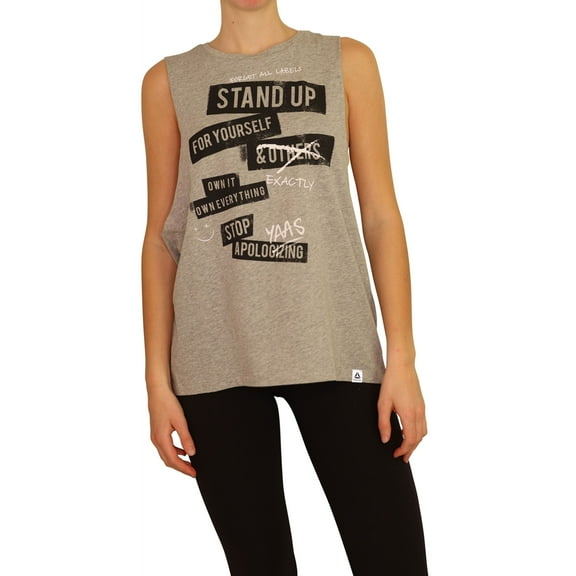 Reebok Womens Stand Up Stop Apologizing Tank Top, Grey, Small