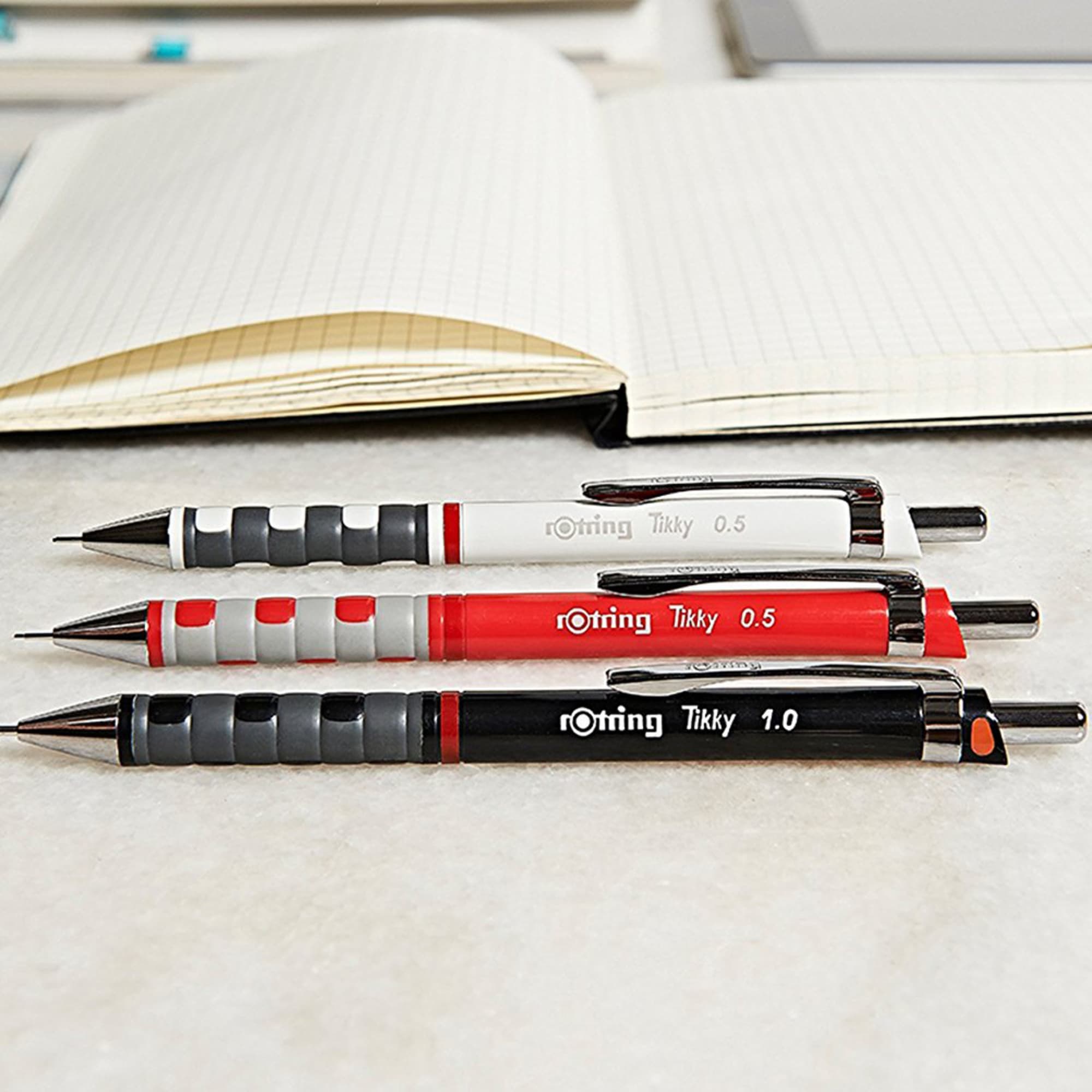 rOtring Tikky Mechanical Pencil | 0.35mm, 0.5mm and 0.7mm | HB Lead | Black Barrel | 3 Piece Set