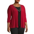 thumbnail image 3 of Ella Samani Women's Plus Size 3/4 Sleeve Cardigan with Necklace, 3 of 6
