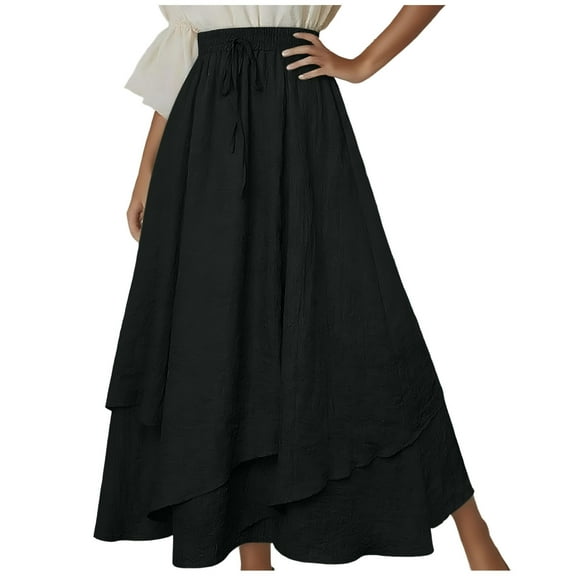 High Waist Maxi Skirt for Women Boho Asymmetrical Ruffle Hem A-Line Long Skirt Casual Flowing Summer Skirts