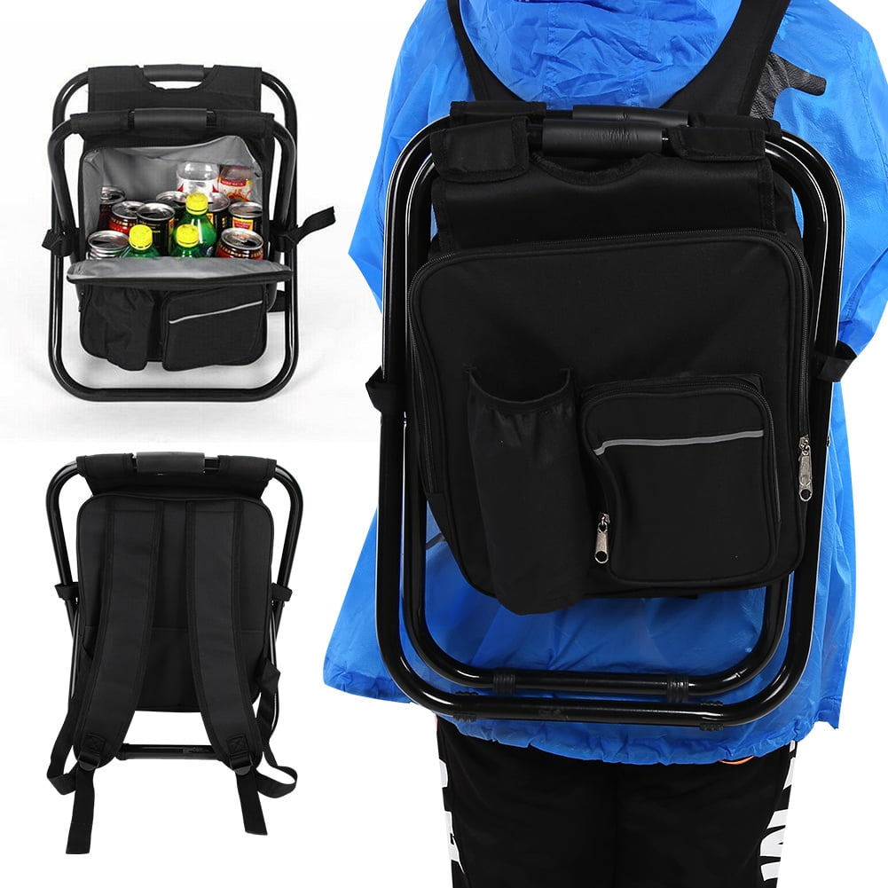 Folding Backpack Stool Portable Camping Fishing Chair Convenient Carry Seat with Storage Bag for Outdoor Events Travel Backpacking