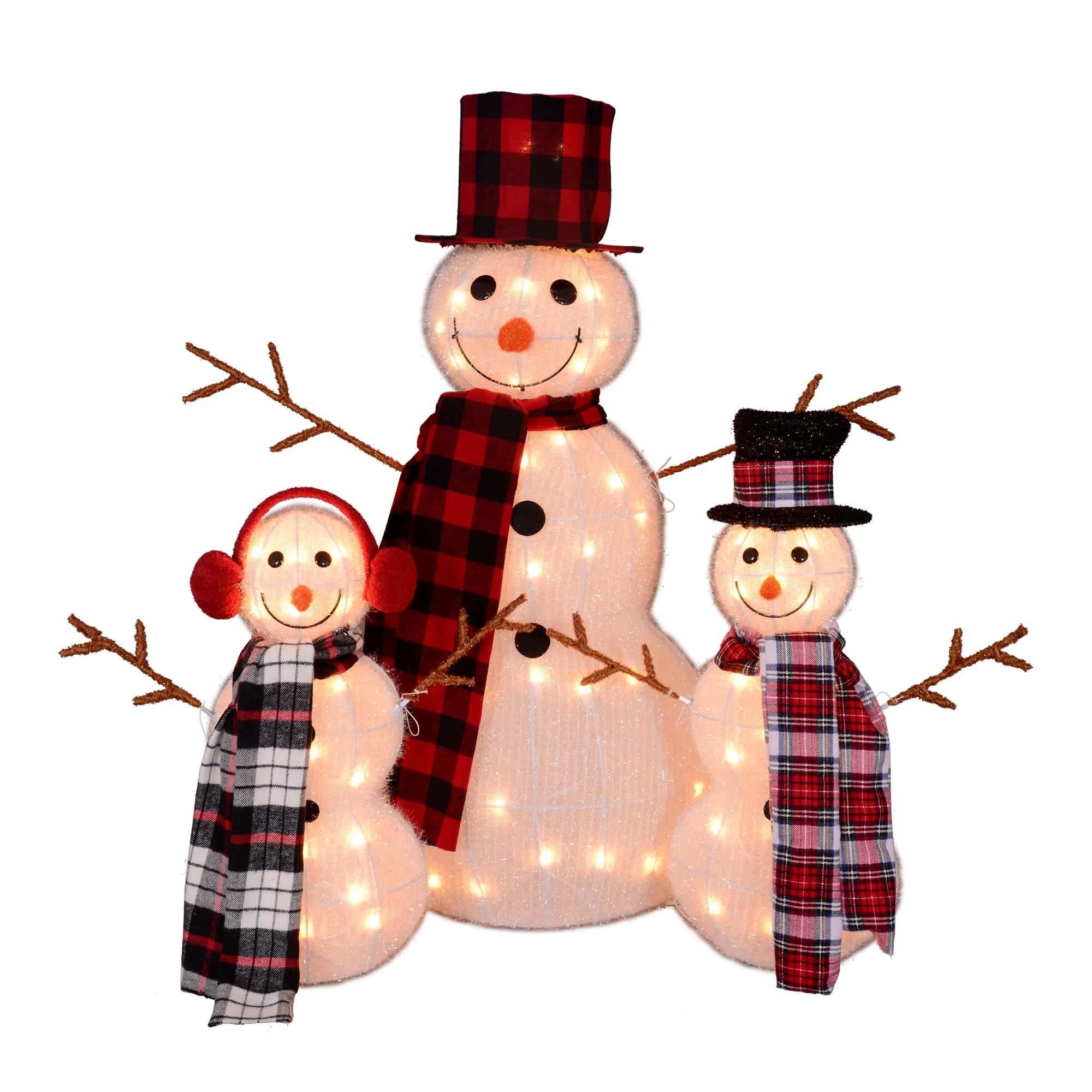 Set Of 3 Lighted Tinsel Snowman Family Christmas Outdoor