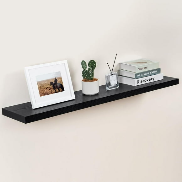 Floating Shelves 48 Inch Long, 9.3 Inch Deep Wall Shelf Fireplace Mantel, Rustic Farmhouse Wooden Shelves for Wall Decor Bathroom, Kitchen, Office, Black, Set of 1