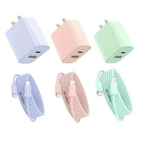 20W Dual Port USB A and Type C Charger 14/13/12/11 with 6ft/180cm C-L Cable, 3 Count, 3 Pack