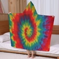thumbnail image 5 of Colorful Tie Dye Pattern Hooded Bath Towel，60"x35" for Ages 3 To 12 Kids, Quick Dry Lightweight Soft Microfiber Hood Beach Towel Cover Up for Kids, 5 of 7