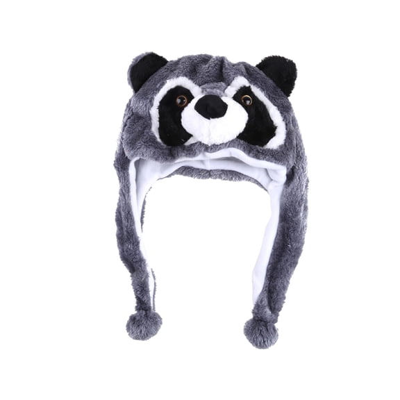 LeeQinersw Plush Hat Animal Character Hat Warm Windproof Cartoon Dress up Comfort with Long Gray Raccoon