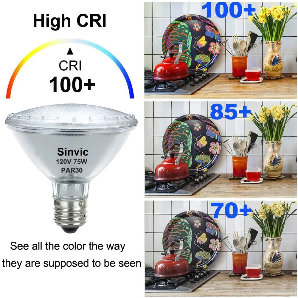 Sinvic Par30 Short Neck, 6 Pack High Output Par30s Halogen 75W 120V, Par30 Dimmable Warm White 3000K, 75W Par30 Flood Light with E26 Medium Base for Recessed Trim Lighting, Track Light