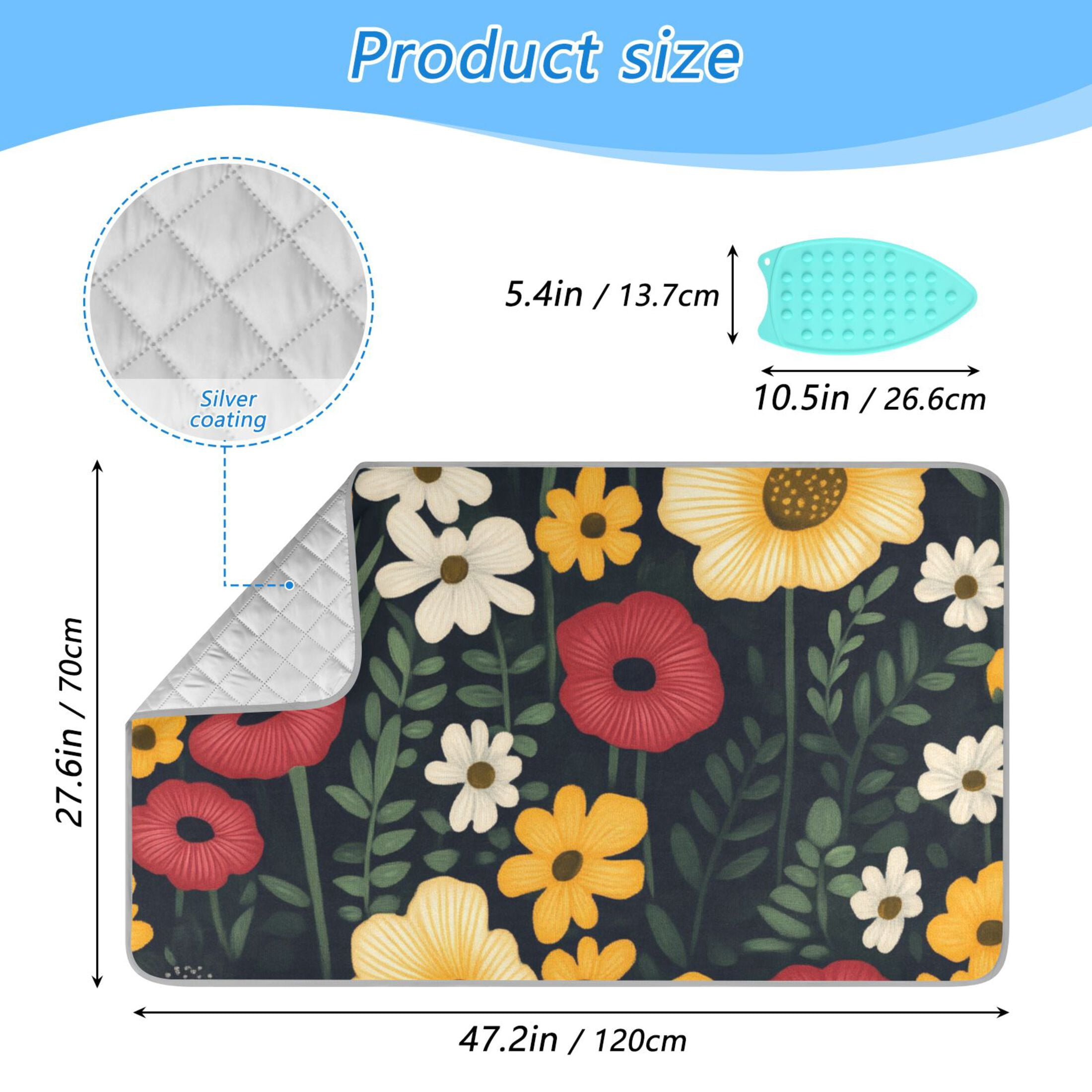 Flowers on Black Background Ironing Mat Blanket for Table Top Travel Portable Ironing Board Pad 47.2x27.6 Inch