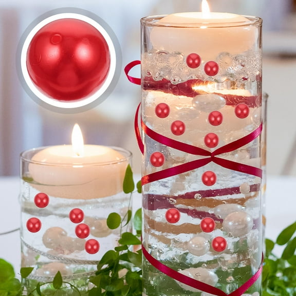 CATIEBYE 100 Pcs Red Round Imitation Vase Fillers for Vase Decor Wedding Centerpieces Party Table Decoration