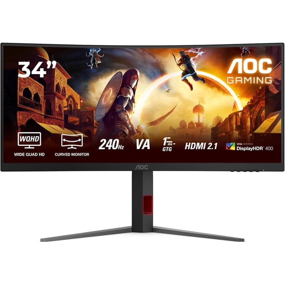 Restored AOC 34" CU34G4 Curved Gaming Monitor, FHD 1440P, 180Hz, G-Sync Compatible, 1ms Response, Black (Refurbished)