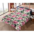 thumbnail image 4 of Ambesonne Floral Fitted & Flat Sheet with Shams 4 Pcs Set, Botanical Flower Leaves Art, Queen, Forest Green and Magenta, 4 of 5