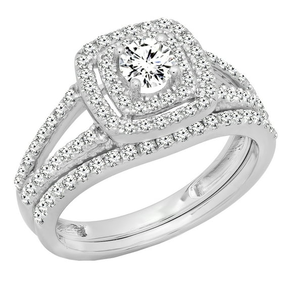 Dazzlingrock Collection 1.00 Carat (ctw) 14K Round White Diamond Halo Engagement Ring Set 1 CT, White Gold, Size 4.5