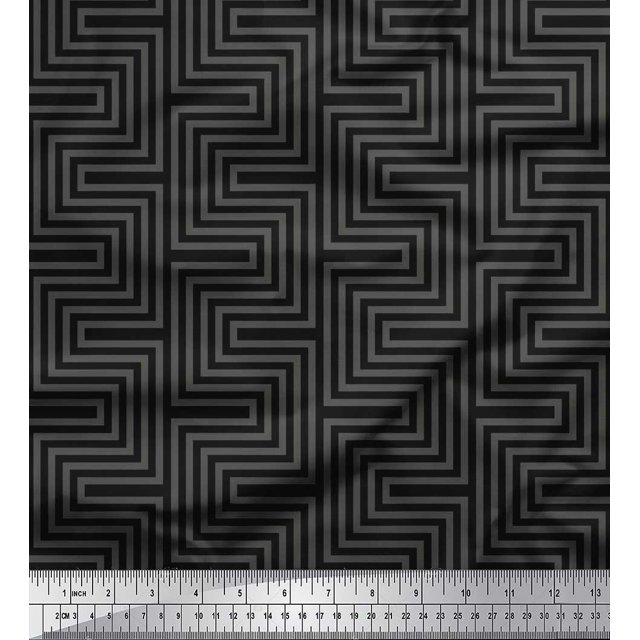 Soimoi Gray Heavy Canvas Fabric Square & Spiral Geometric Decor Fabric Printed Yard 58 Inch Wide